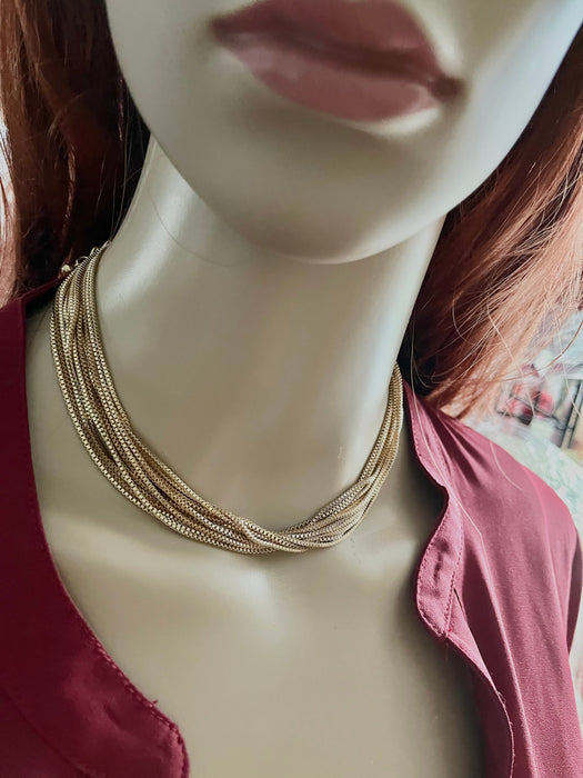 Gold chain necklace , gold choker , layered gold chain necklace , twisted gold necklace , gold chunky statement necklace