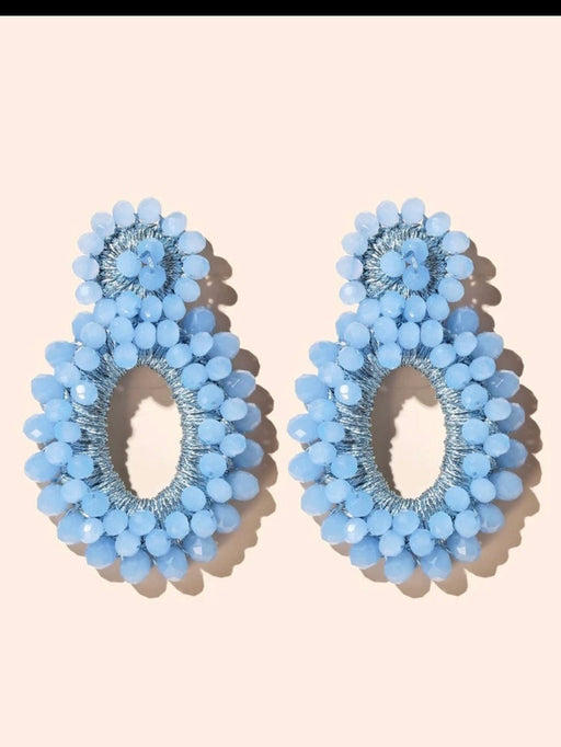 blue chunky earrings , baby blue beaded handmade earrings , light blue statement earrings , long blue earrings ,big blue , large earrings