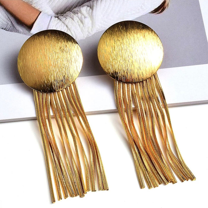 Long gold earrings ,big gold fringe earrings , gold wedding earrings , big gold earrings , large gold earrings , gold chain earring