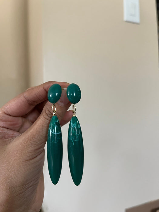 Green drop earrings , green acrylic emerald earrings , green earrings , dark green earrings, long green big earrings chunky