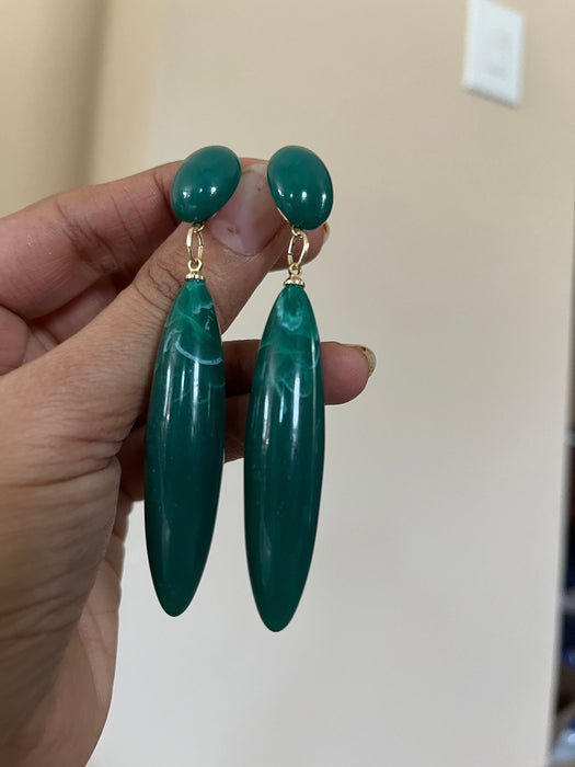 Green drop earrings , green acrylic emerald earrings , green earrings , dark green earrings, long green big earrings chunky