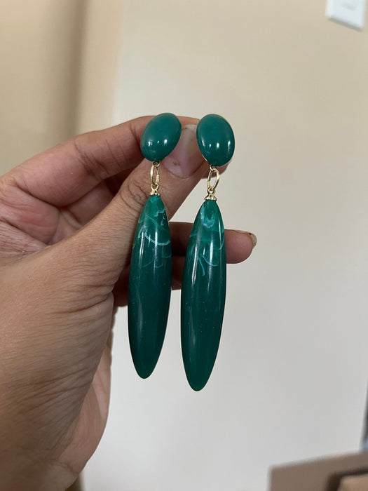 Green drop earrings , green acrylic emerald earrings , green earrings , dark green earrings, long green big earrings chunky