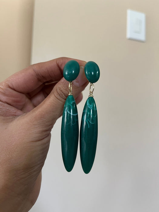 Green drop earrings , green acrylic emerald earrings , green earrings , dark green earrings, long green big earrings chunky