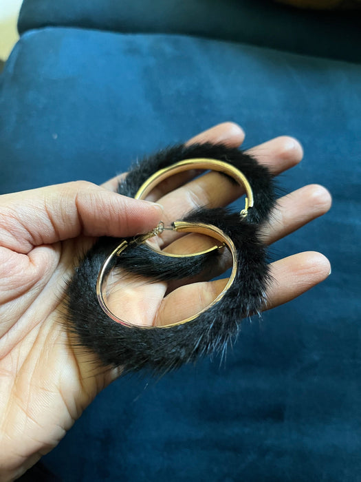 Large Big Black hoops fur Pierced chunky Pageant Earrings