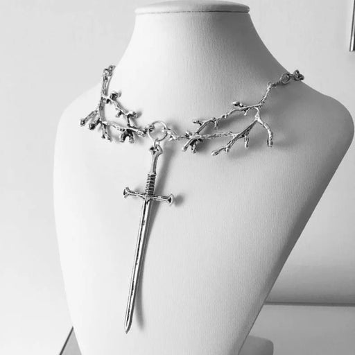 Sword necklace Viking necklace tree branch vampire necklace sword pendant Goth gothic Forest