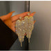 Large Gold rhinestone earrings , long clear rhinestone earrings , fringe earrings , gold chain earring big chandelier