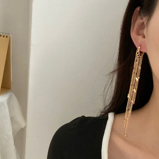 Very Long gold earrings , gold fringe earrings , large gold wedding earrings , big gold earrings , gold tassel earring chain