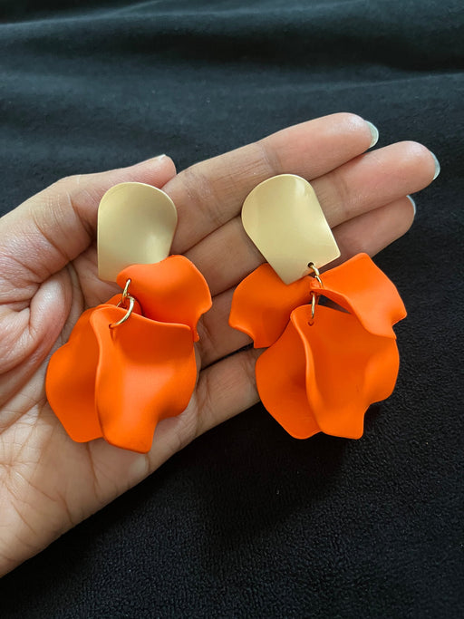 Orange flower earrings , orange petal earrings , orange acrylic earrings , rose petal earrings