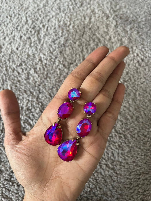 Fuchsia earring , long magenta fuchsia earrings , purple and pink earring , fuchsia crystal , pink Ab earring , fuchsia rhinestone earring