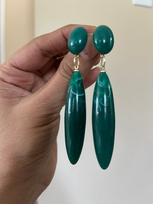 Green drop earrings , green acrylic emerald earrings , green earrings , dark green earrings, long green big earrings chunky