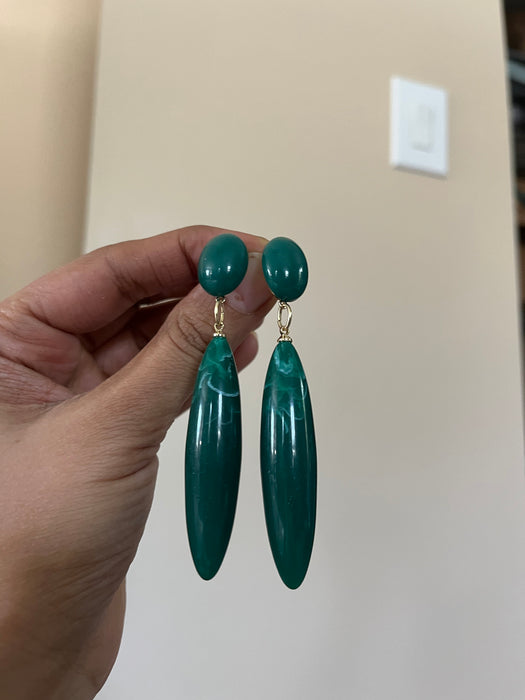 Green drop earrings , green acrylic emerald earrings , green earrings , dark green earrings, long green big earrings chunky