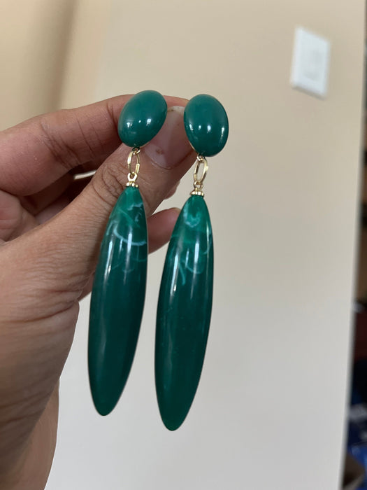 Green drop earrings , green acrylic emerald earrings , green earrings , dark green earrings, long green big earrings chunky