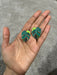 Green stud earrings , green leaf earrings , green enamel earrings , big green stud earrings