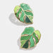Green stud earrings , green leaf earrings , green enamel earrings , big green stud earrings