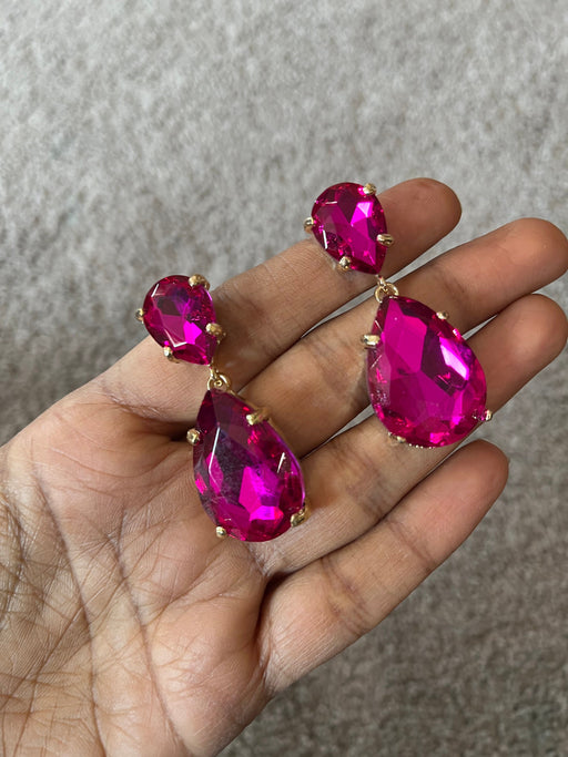 Fuchsia earring , fuchsia teardrop earrings , hot pink gold earring , fuchsia crystal earrings , dark pink earrings