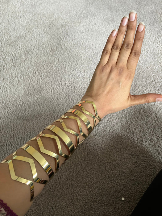 Huge wide gold cuff bracelet chunky bangle arm cuff costume pageant showgirl metal wedding statement armor