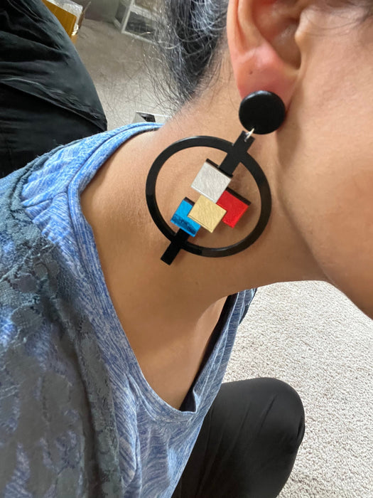 3.5” Large Black Pierced chunky Earring multicolor
