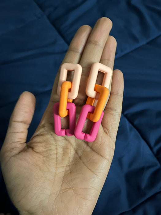 Hot pink orange earrings , pink orange acrylic earrings , fuchsia earrings , fuchsia acrylic chain , chunky pink , statement earrings