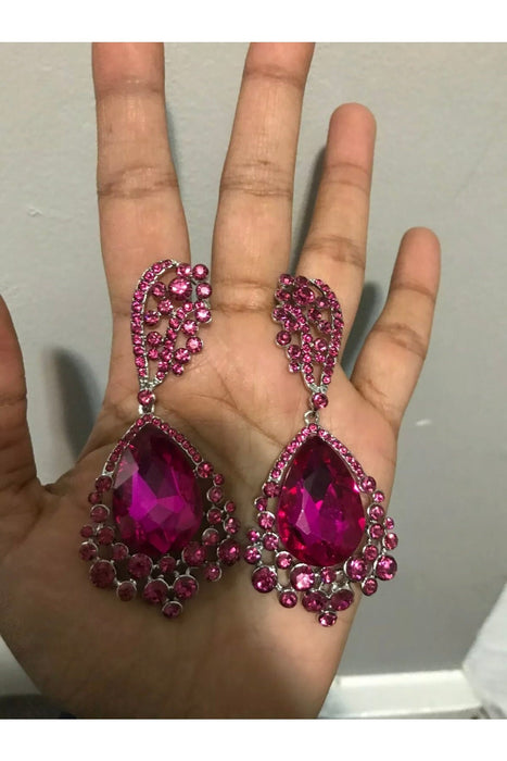 Dark pink earrings, Fuchsia crystal , magenta earrings, pink teardrop earrings, fuchsia teardrop earrings , hot pink long earring 3.25 inch