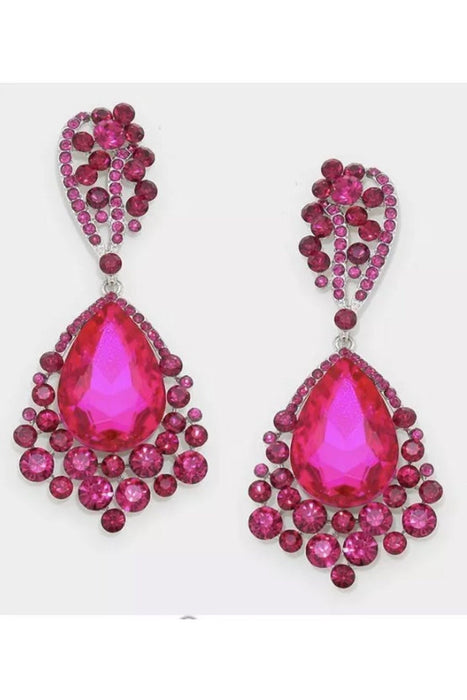 Dark pink earrings, Fuchsia crystal , magenta earrings, pink teardrop earrings, fuchsia teardrop earrings , hot pink long earring 3.25 inch