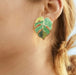 Green stud earrings , green leaf earrings , green enamel earrings , big green stud earrings