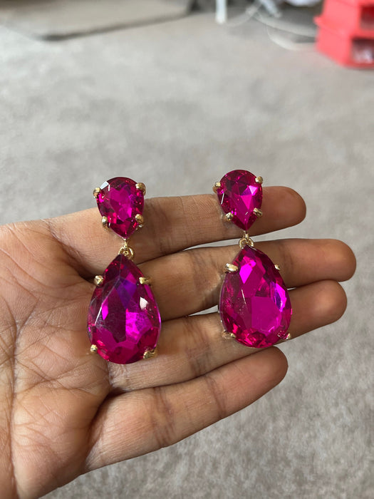 Fuchsia earring , fuchsia teardrop earrings , hot pink gold earring , fuchsia crystal earrings , dark pink earrings