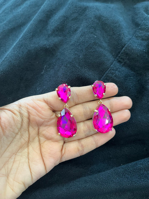 Fuchsia earring , fuchsia teardrop earrings , hot pink gold earring , fuchsia crystal earrings , dark pink earrings