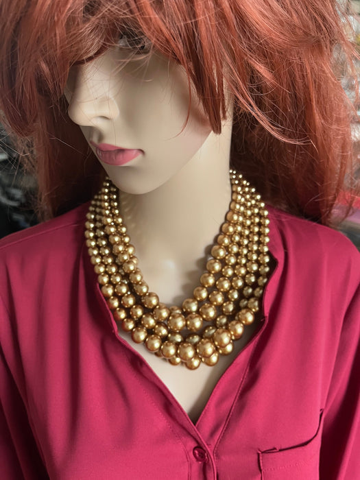 Chunky gold necklace, gold multilayered necklace set, gold statement necklace, big oversized gold necklace with earring