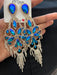 Big Blue and green earrings ,large blue iridescent earrings , green crystal earrings, blue chandelier rhinestone earrings crystal 5.5 inch