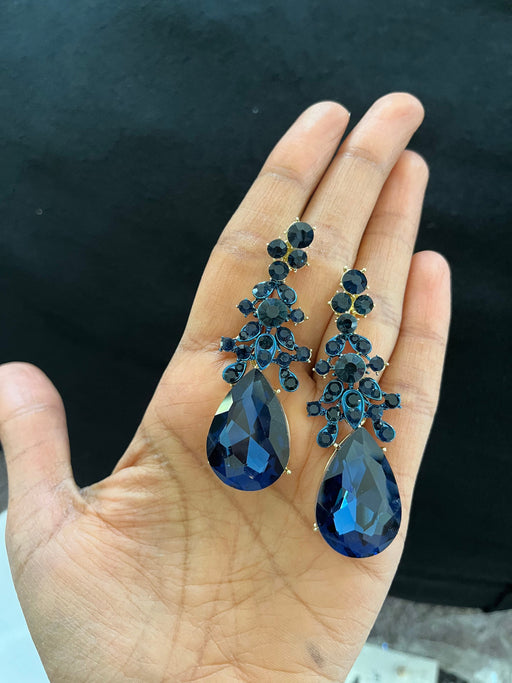 navy blue earrings , navy chandelier earring , dark blue wedding earring , navy crystal earrings , big navy blue earrings