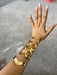 Huge wide gold cuff bracelet chunky bangle arm cuff costume pageant showgirl metal wedding statement armor cut out