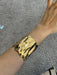 wide gold cuff bracelet chunky bangle arm cuff costume pageant showgirl metal wedding statement armor abstract wavy