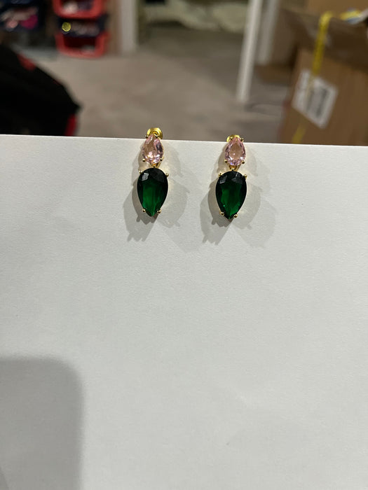 Pink and green earrings, aka earrings , small light pink dark Green crystal earrings, green pink , green teardrop, jungle green earrings