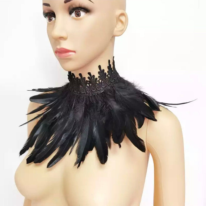 Black Feather choker necklace Gothic masquerade Feather Cuff Carnival Stage Show Showgirl Rooster Feather Cosplay Costume necklace big