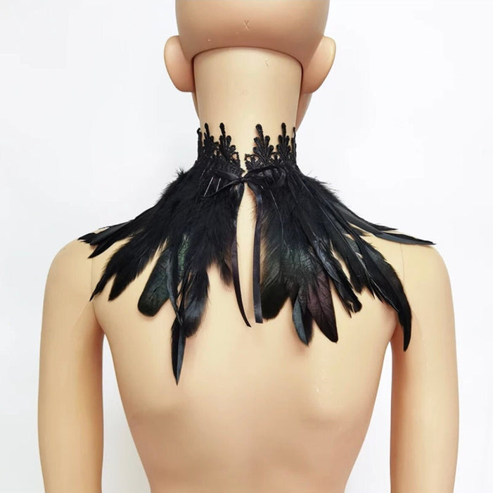 Black Feather choker necklace Gothic masquerade Feather Cuff Carnival Stage Show Showgirl Rooster Feather Cosplay Costume necklace big