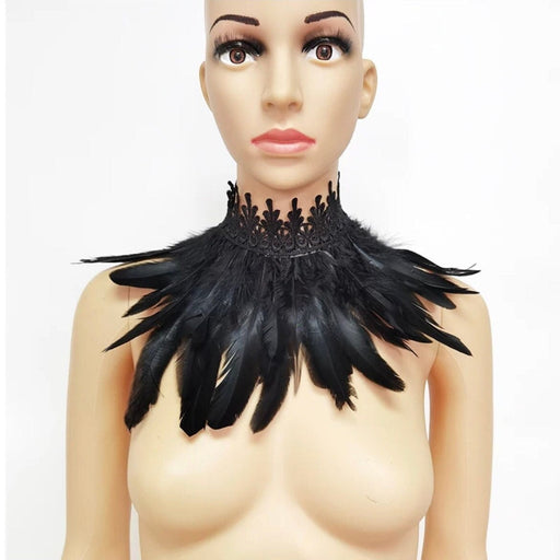 Black Feather choker necklace Gothic masquerade Feather Cuff Carnival Stage Show Showgirl Rooster Feather Cosplay Costume necklace big