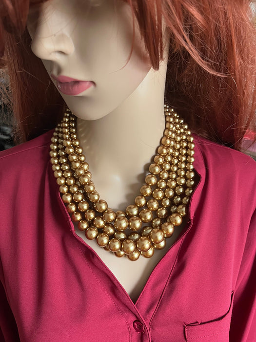 Chunky gold necklace, gold multilayered necklace set, gold statement necklace, big oversized gold necklace with earring