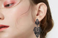 Long black earrings , black metal earrings , elegant black earrings , vintage style party black wedding earrings
