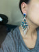 Big Blue and green earrings ,large blue iridescent earrings , green crystal earrings, blue chandelier rhinestone earrings crystal 5.5 inch