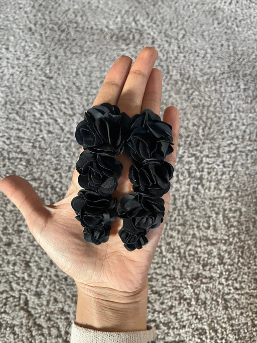 Black flower earrings , black leaf earrings , black fabric earrings , large black earrings , big black earrings soft petals