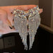 Big White rhinestone earrings clear silver crystal pageant white silver wedding long fringe tassel bridal earrings big pierce