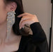 Big White rhinestone earrings clear silver crystal pageant white silver wedding long fringe tassel bridal earrings big pierce