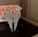 Big White rhinestone earrings clear silver crystal pageant white silver wedding long fringe tassel bridal earrings big pierce
