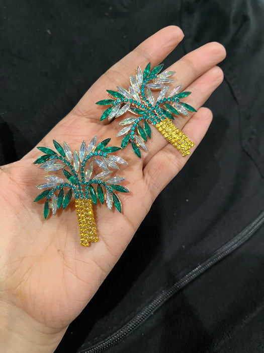 Large Green earrings stud green yellow Tree huge crystal Rhinestone Crystal Pageant oversized green emerald Earrings statement