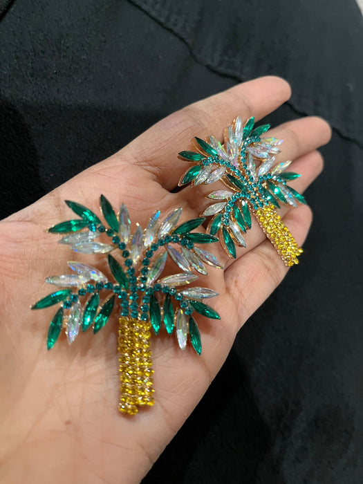 Large Green earrings stud green yellow Tree huge crystal Rhinestone Crystal Pageant oversized green emerald Earrings statement