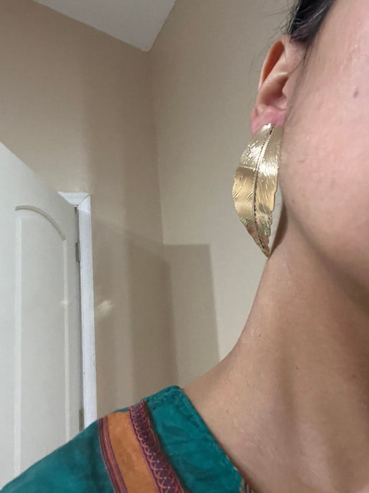 Big gold earrings , studs gold leaf studs large , huge gold stud earring , boho gold earrings , chunky gold studs statement