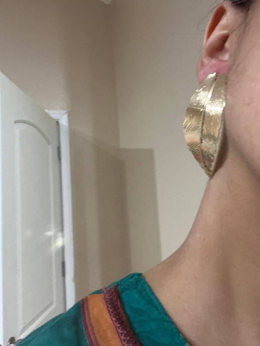 Big gold earrings , studs gold leaf studs large , huge gold stud earring , boho gold earrings , chunky gold studs statement