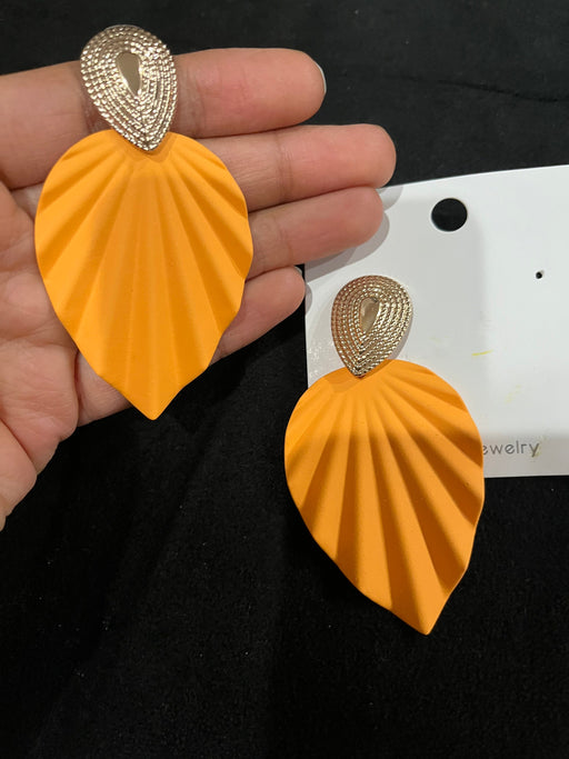 Mustard yellow earrings, large orange leaf earrings, mustard prom earrings, pageant earrings, boho big yellow mustard earrings