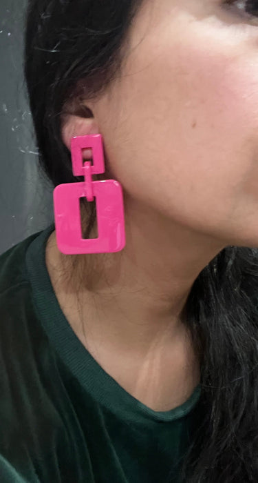 Hot pink earrings , Big pink acrylic earring , fuchsia earrings , fuchsia acrylic chain earrings , chunky pink earrings , statement earrings