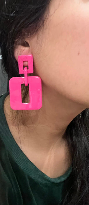 Hot pink earrings , Big pink acrylic earring , fuchsia earrings , fuchsia acrylic chain earrings , chunky pink earrings , statement earrings